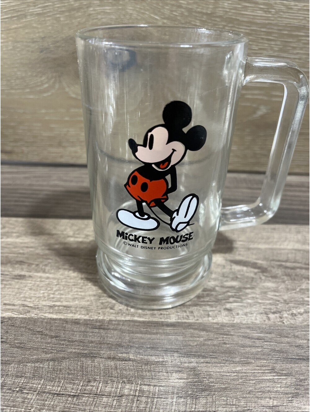 Vintage MICKEY MOUSE Glass Mug With Handle Disney Souvenir
